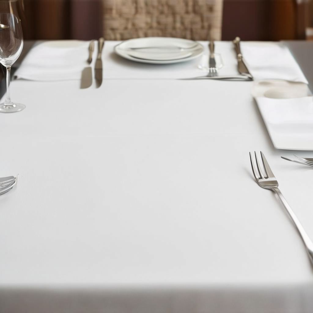 A dinner table scene with a plate, fork, knife, wine glass, 