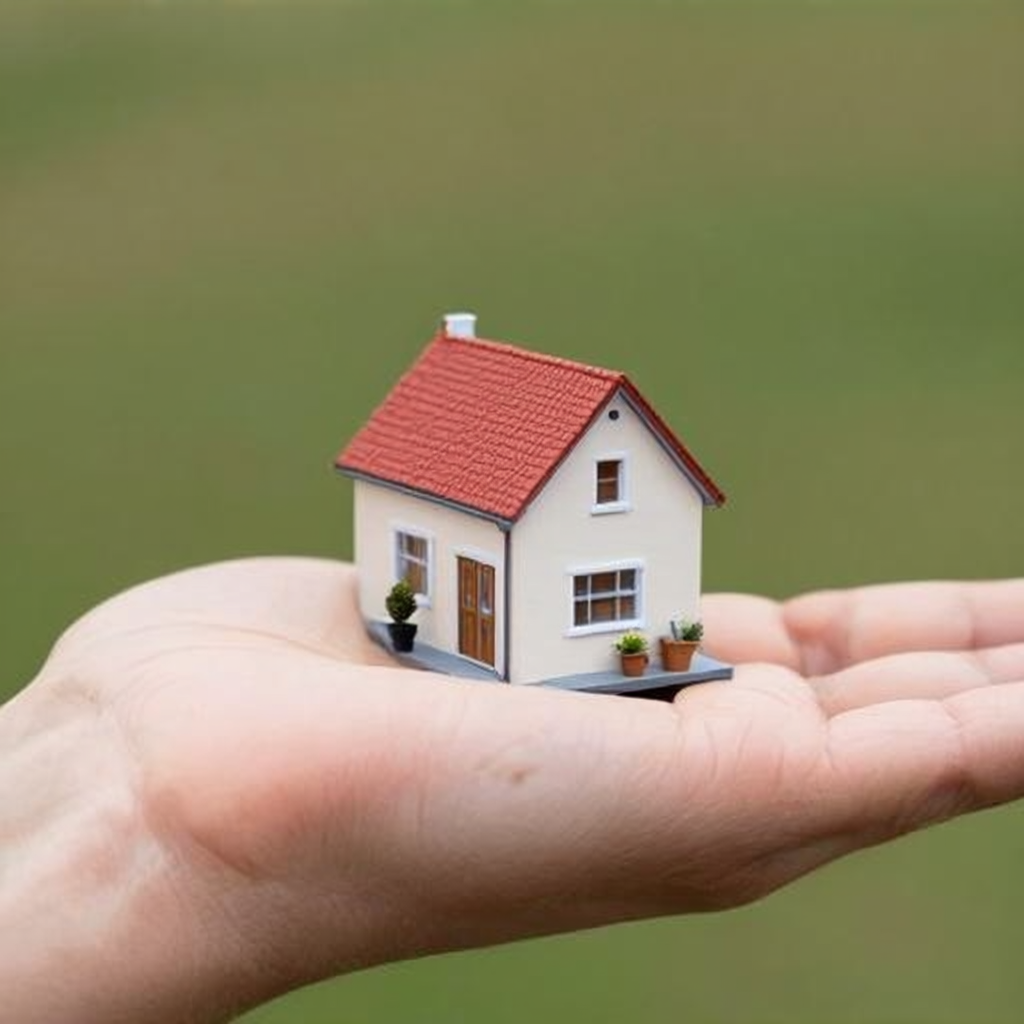 A miniature house sitting on the palm of someone's hand