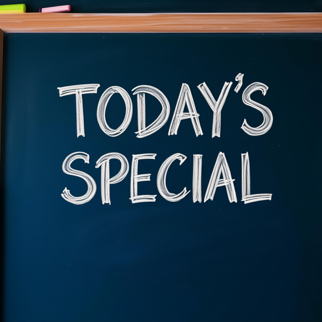 The phrase 'TODAY'S SPECIAL' written in white chalk on a dar