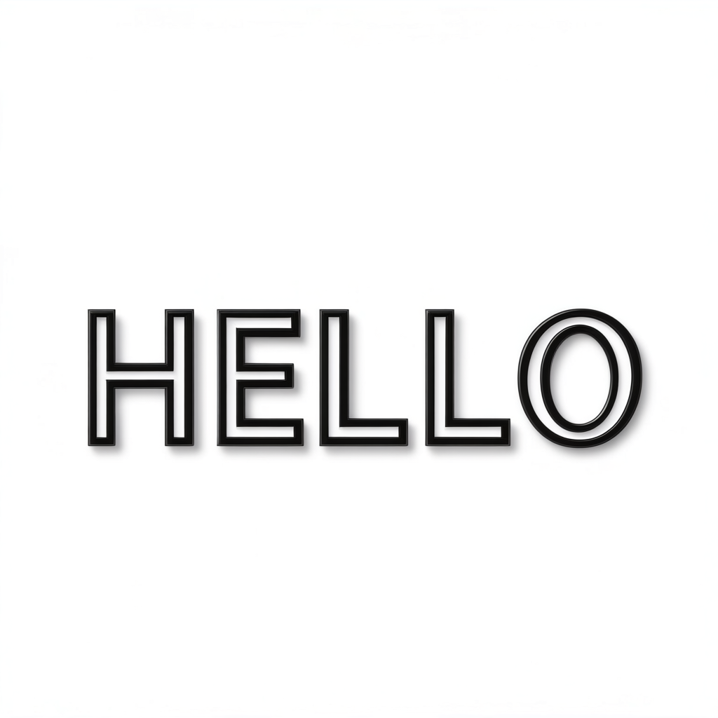 A single large word 'HELLO' centered on a white background