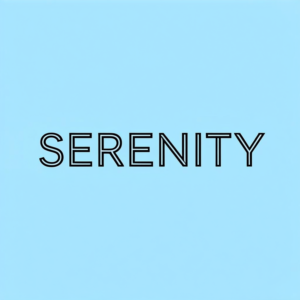 The word 'SERENITY' written large and centered on a solid li