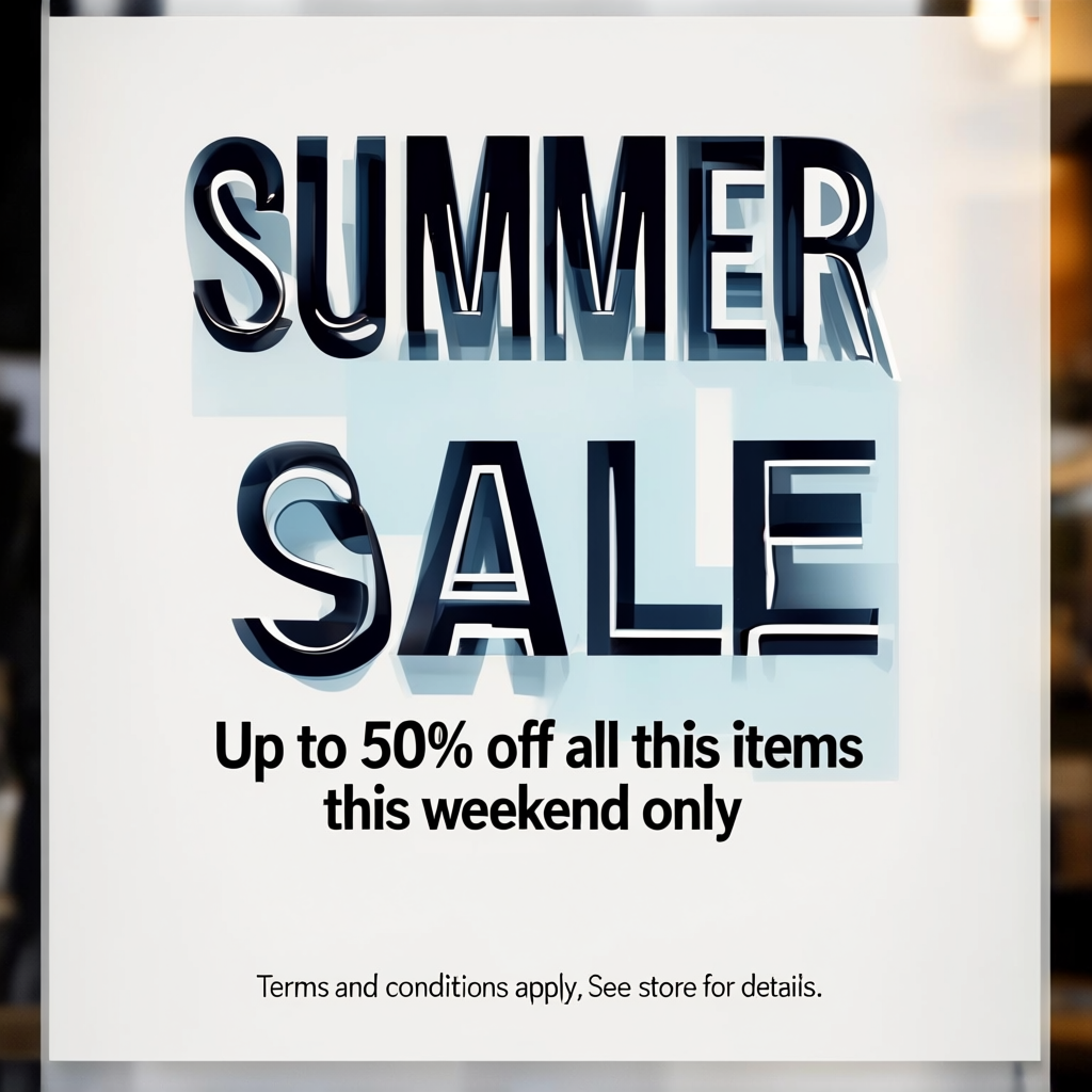 A poster with headline 'SUMMER SALE' in large bold text, bod