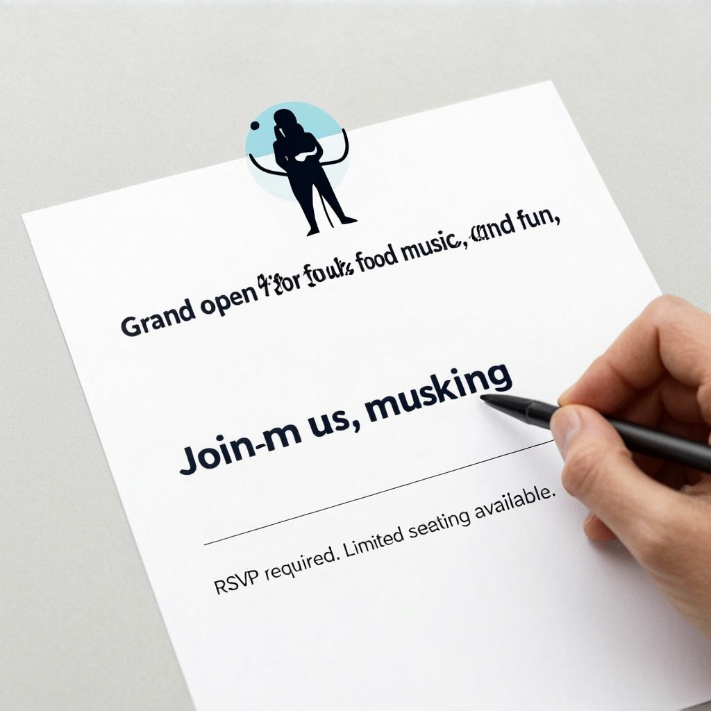 A flyer with large title 'GRAND OPENING', subtitle 'Join us 