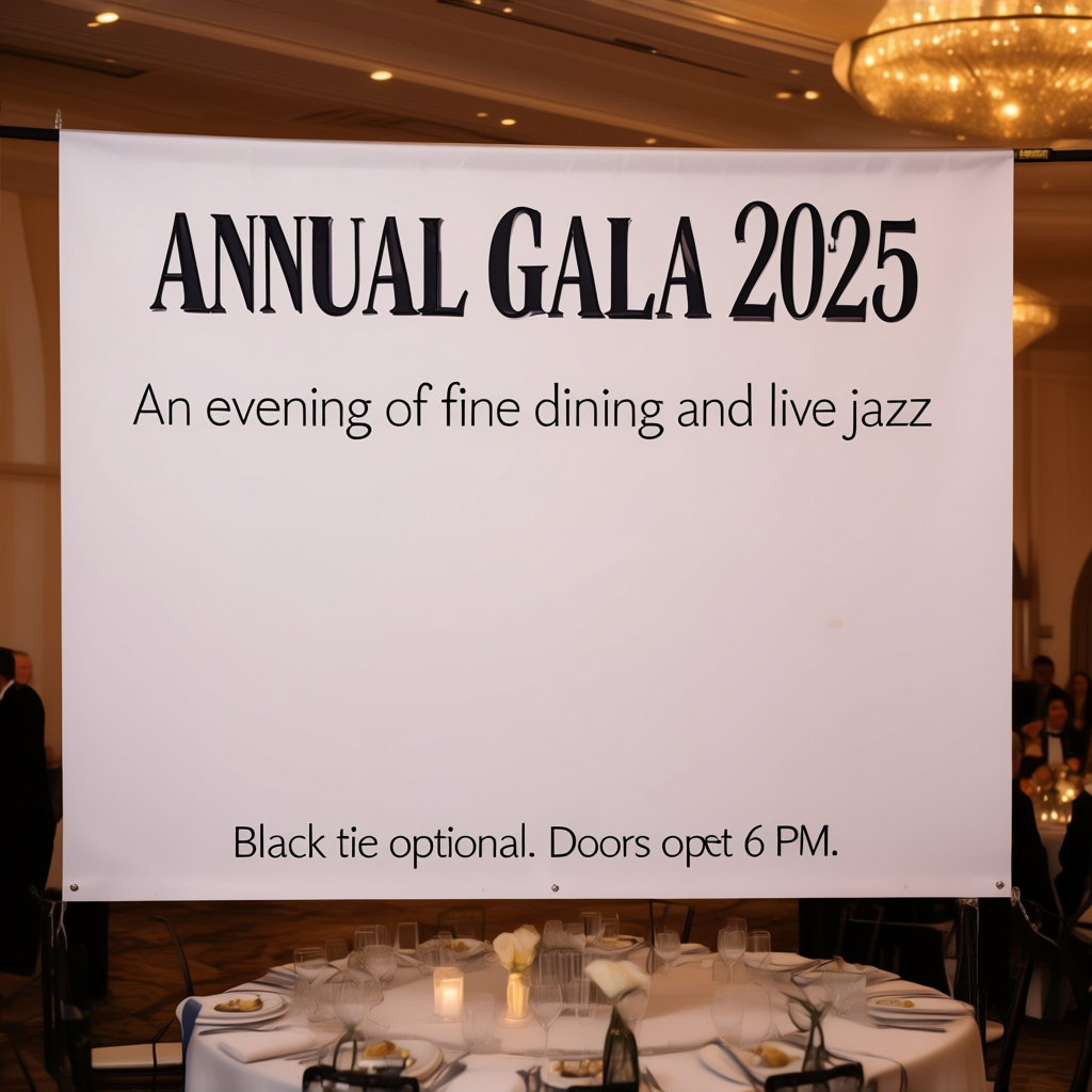 An event banner with headline 'ANNUAL GALA 2025' at the top 