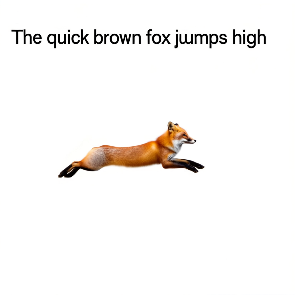 The sentence 'The quick brown fox jumps high' in clean black