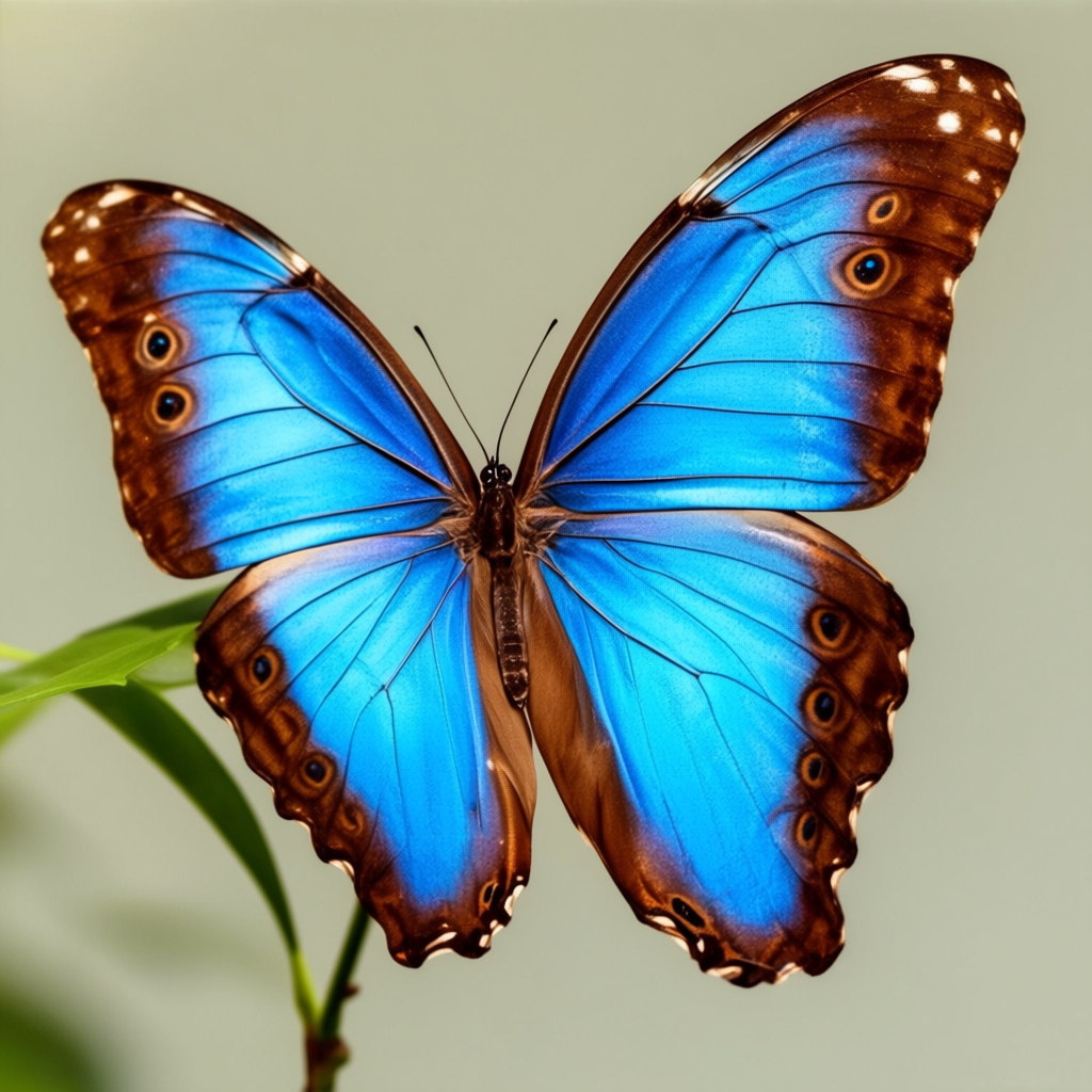 A Morpho menelaus butterfly with accurate iridescent blue do