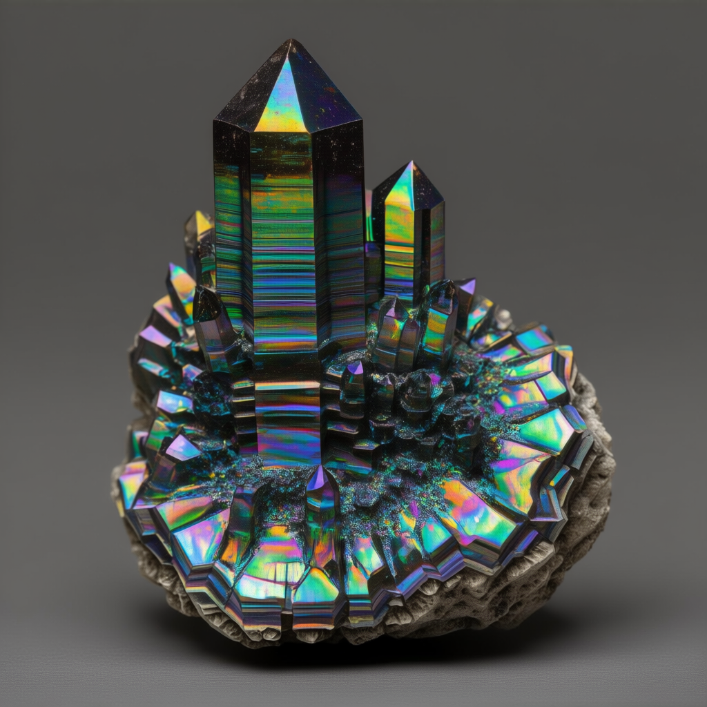 A specimen of bismuth crystal showing accurate iridescent ox