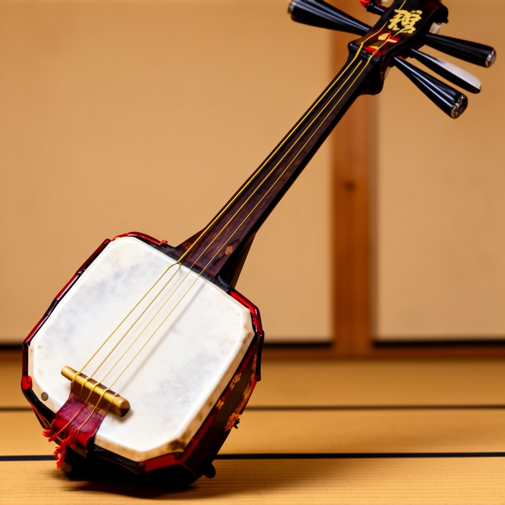 A traditional Japanese shamisen instrument with accurate thr