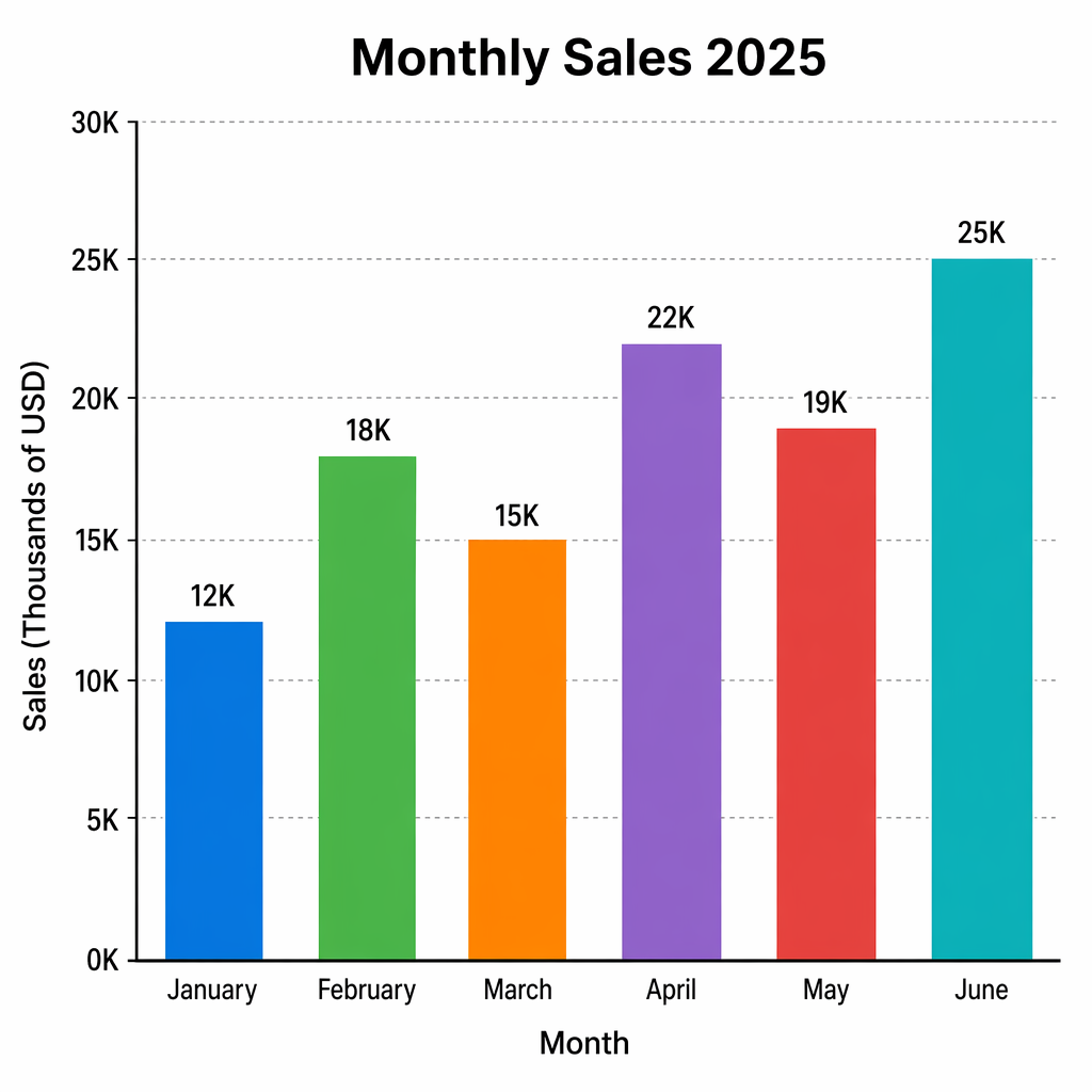A bar chart showing monthly sales for January through June w