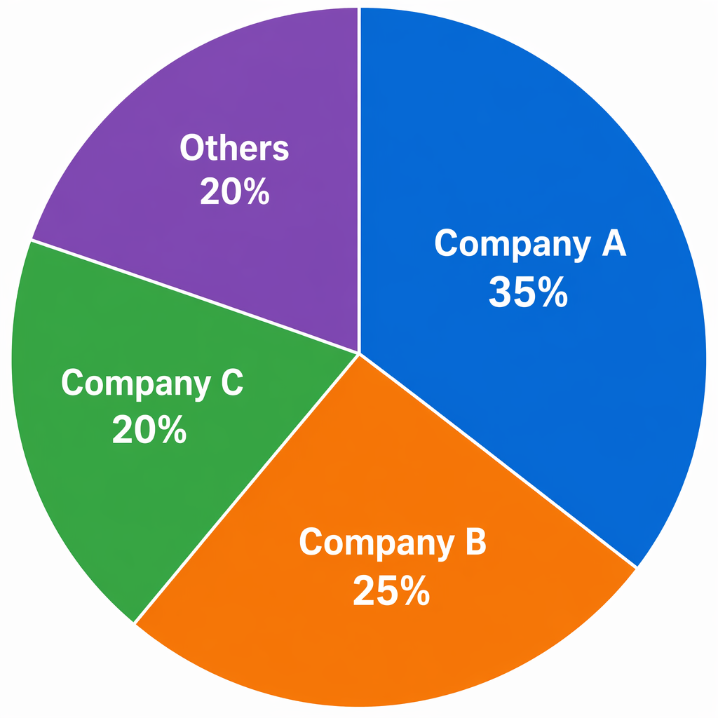 A pie chart showing market share: Company A 35%, Company B 2