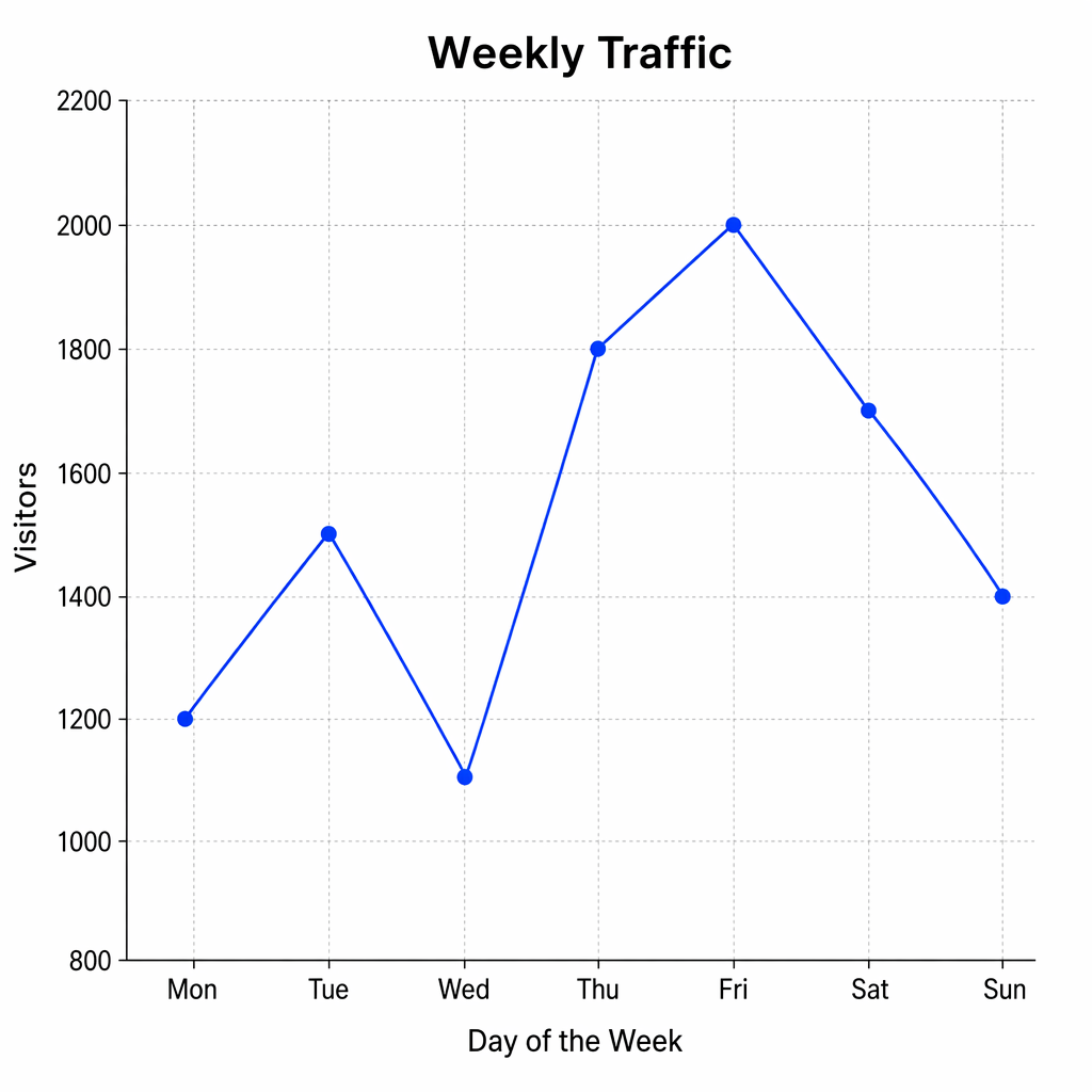 A simple line graph showing daily website visitors over one 