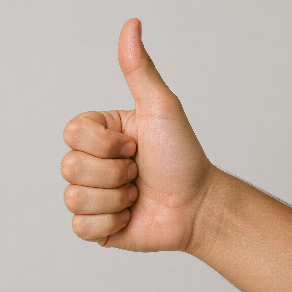 A hand giving a thumbs-up with four fingers curled and thumb