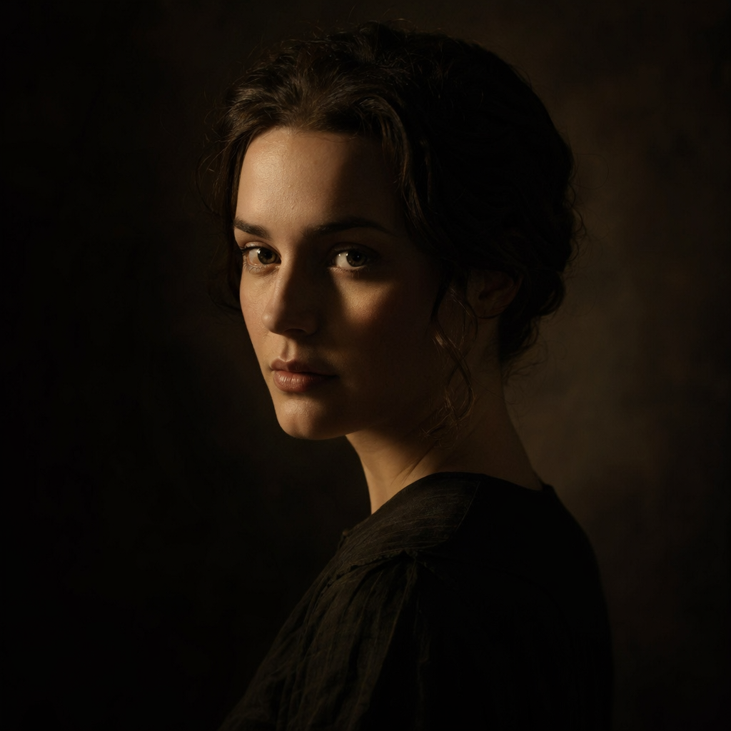 A portrait lit with classic Rembrandt lighting — triangle of