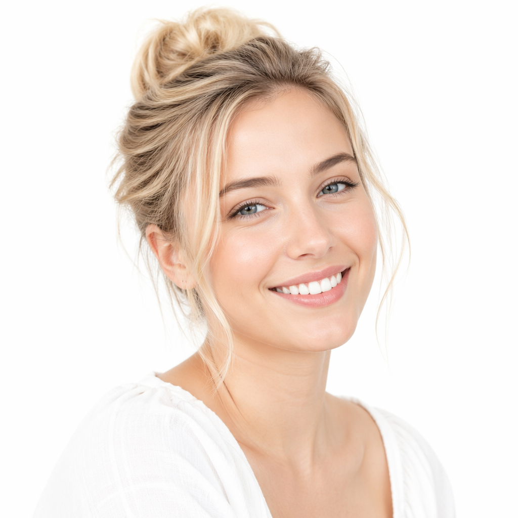 A high-key portrait of a person against a bright white backg