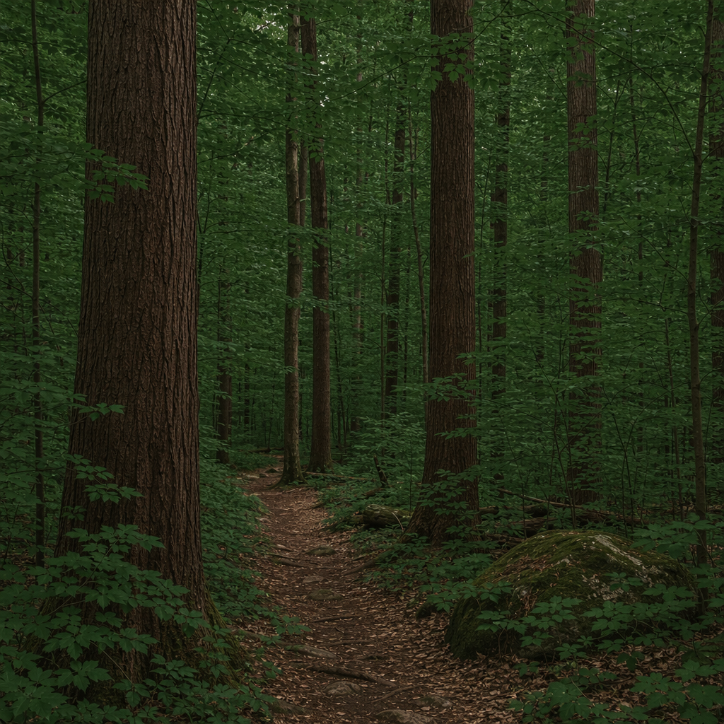 A forest scene where the foliage is precisely #2D5F2D (dark 