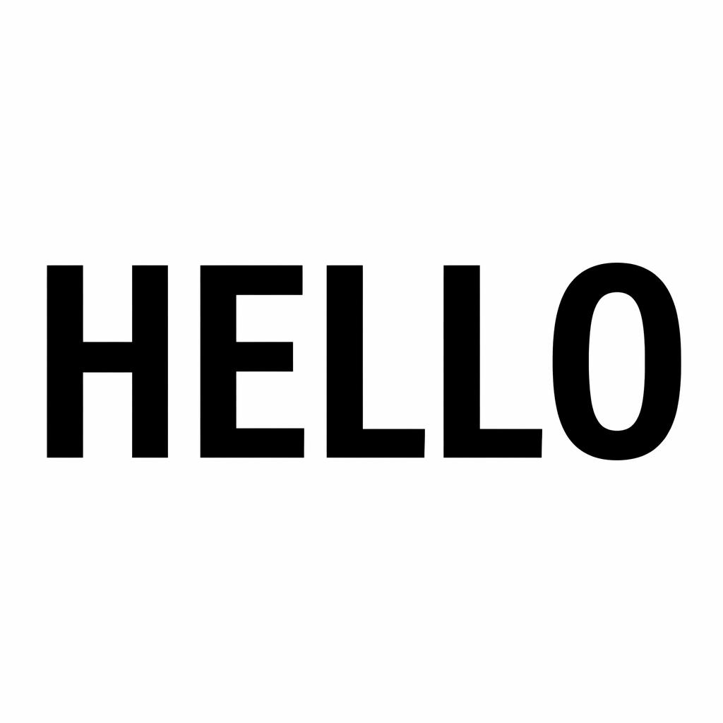 A single large word 'HELLO' centered on a white background