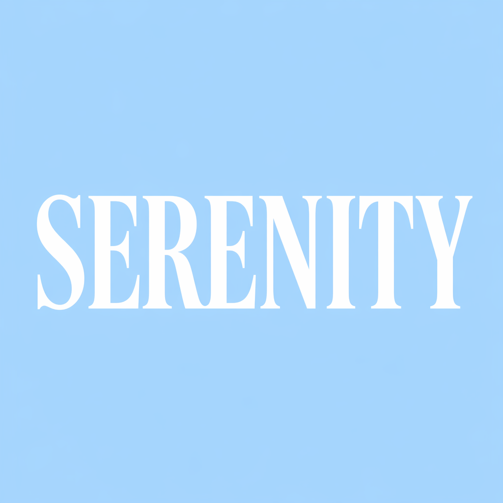 The word 'SERENITY' written large and centered on a solid li