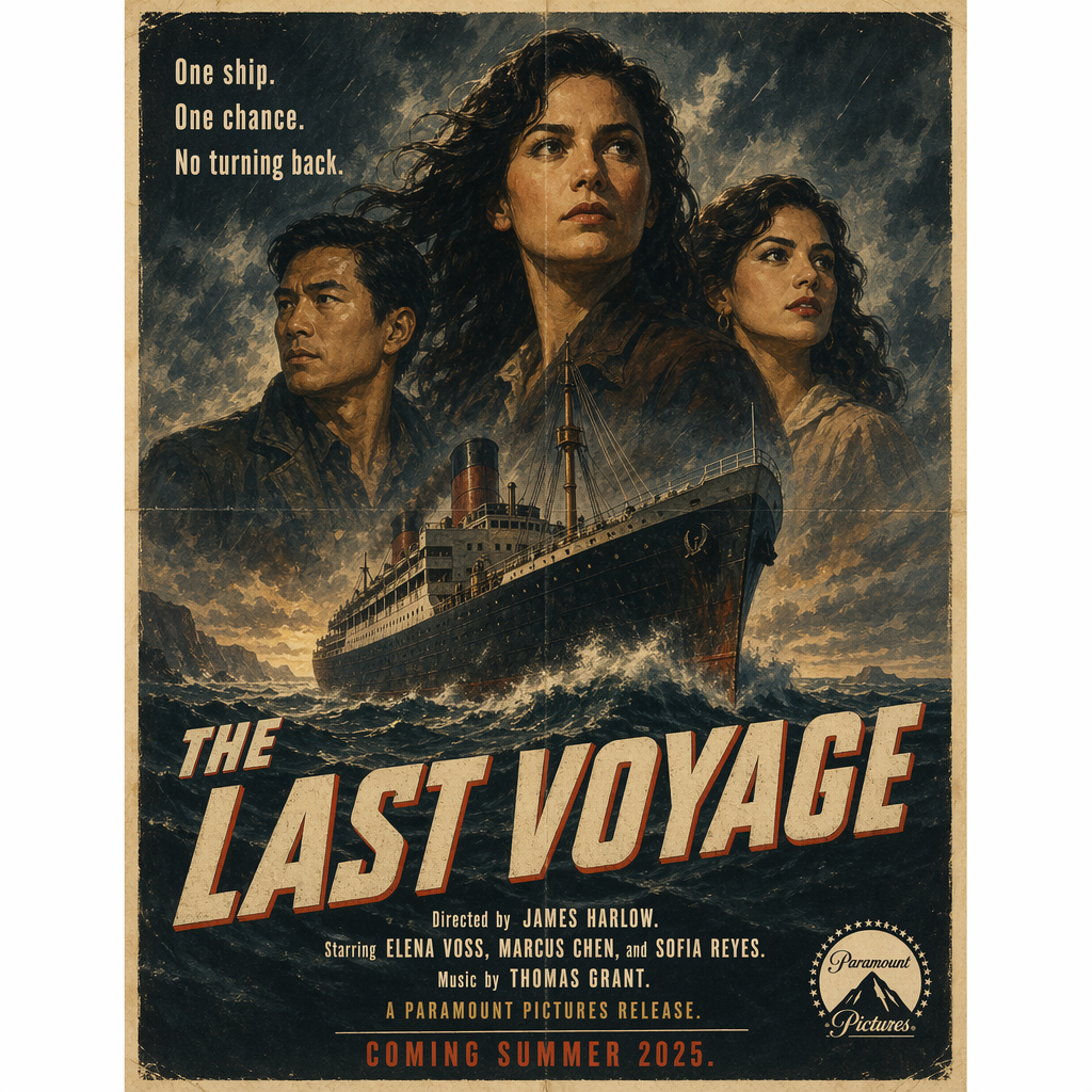 A vintage movie poster for 'THE LAST VOYAGE' featuring a tag