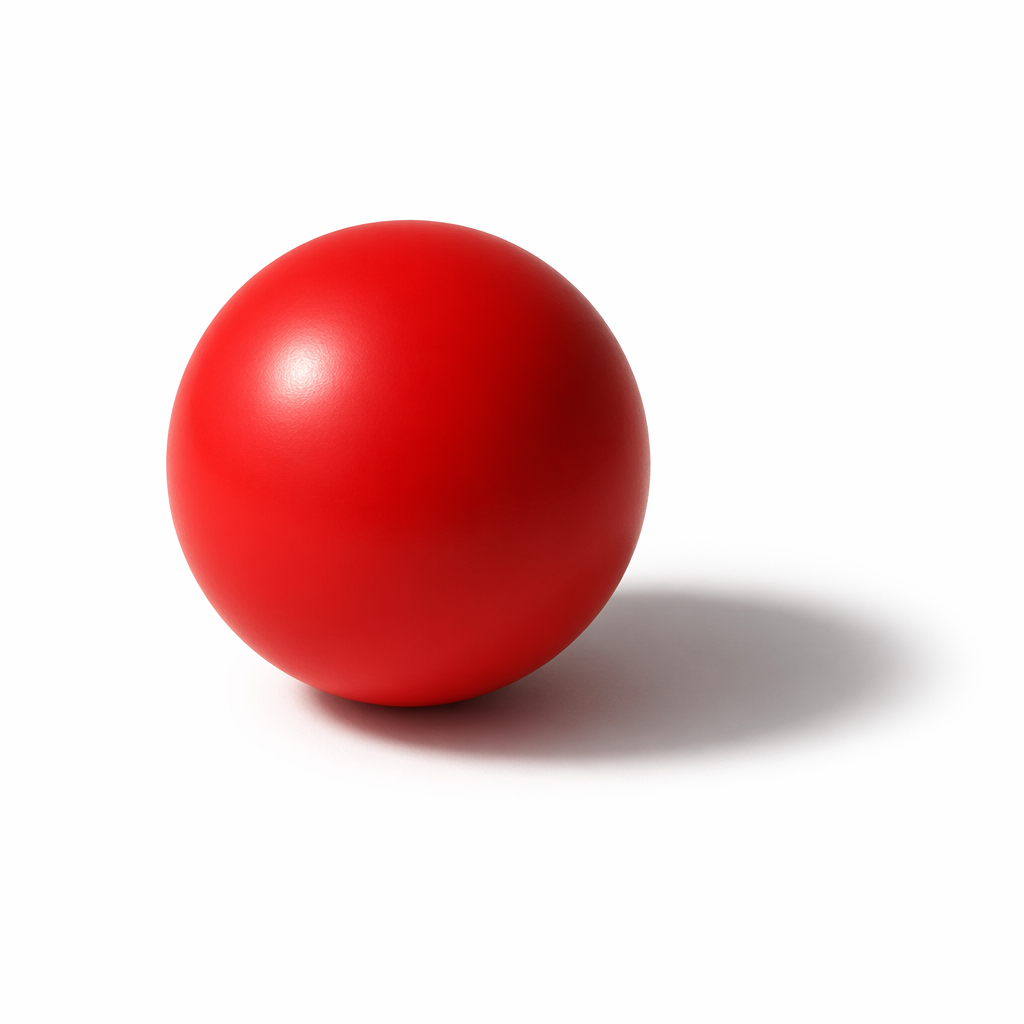 A red sphere on a white surface with a single shadow cast to