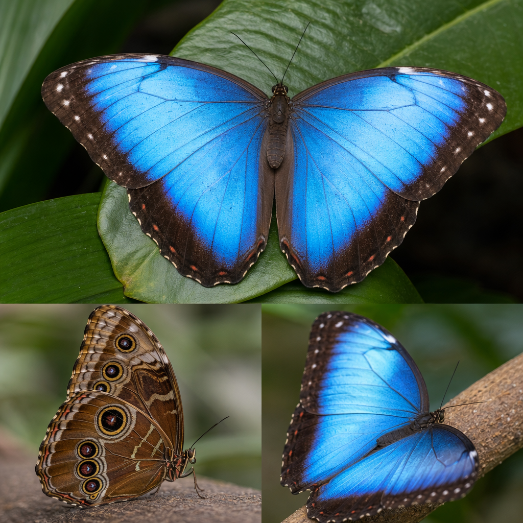 A Morpho menelaus butterfly with accurate iridescent blue do