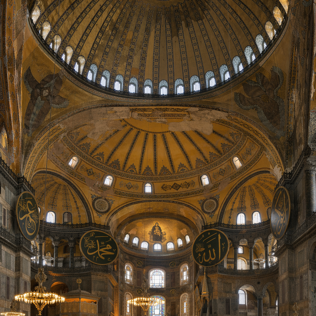 The Hagia Sophia interior showing the massive central dome, 
