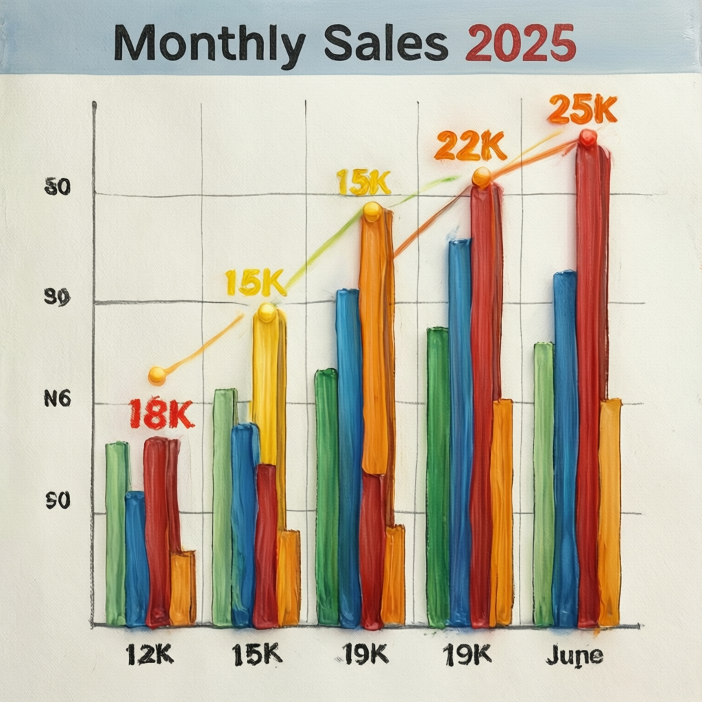 A bar chart showing monthly sales for January through June w