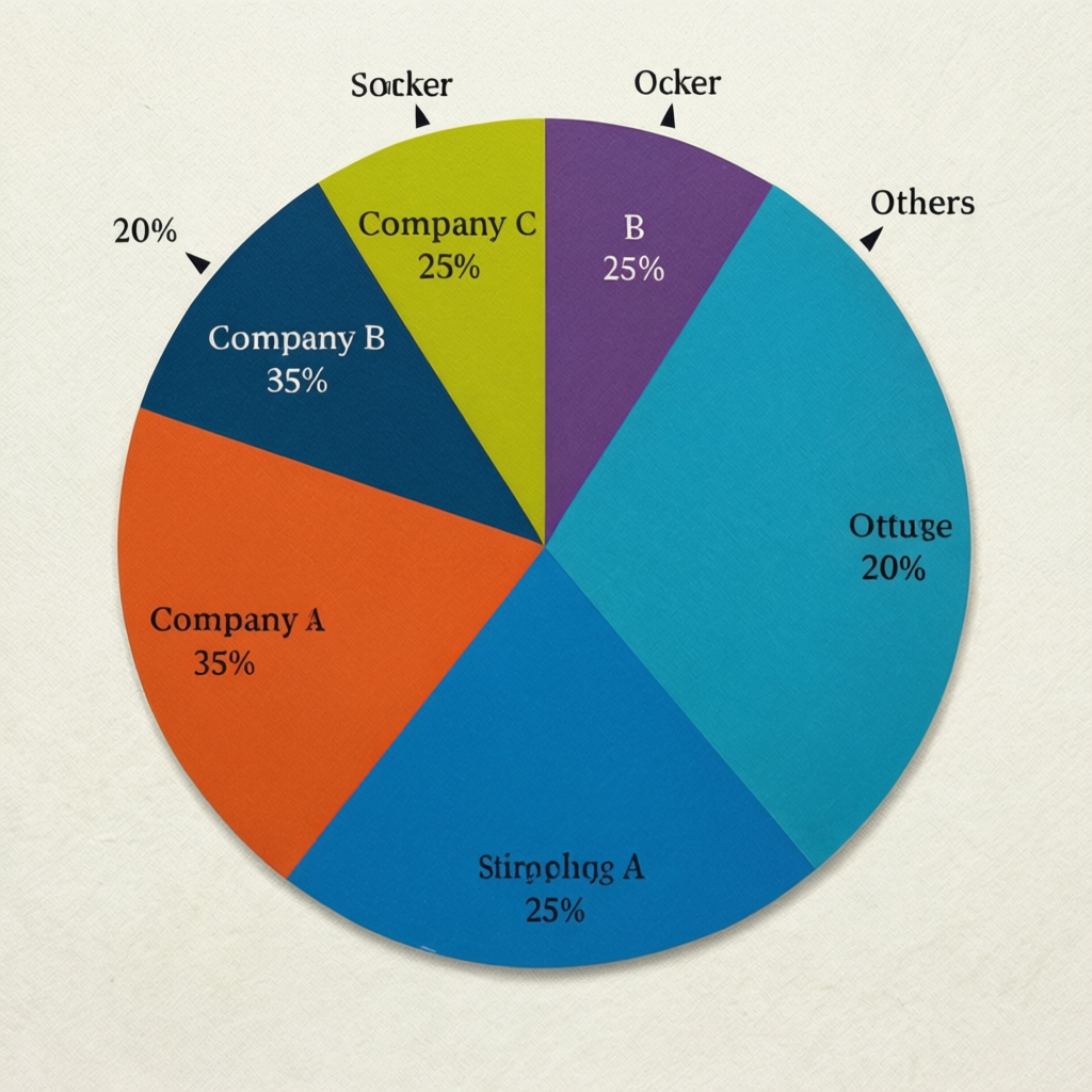A pie chart showing market share: Company A 35%, Company B 2