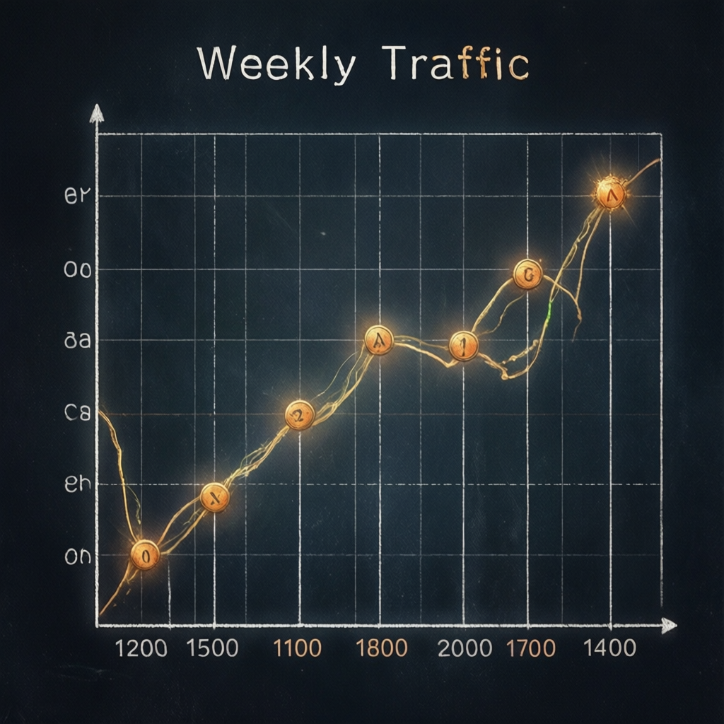 A simple line graph showing daily website visitors over one 