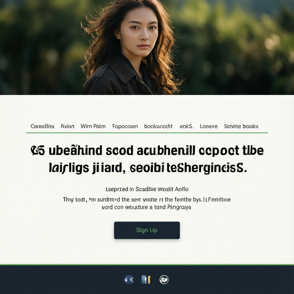 A landing page design with a hero header image at the top, a