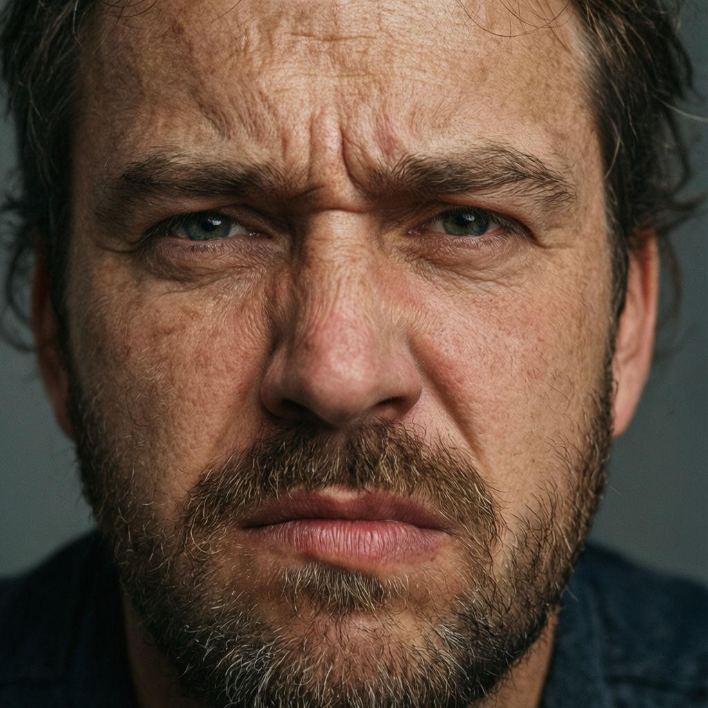 A close-up of a person's face showing clear disgust, nose wr