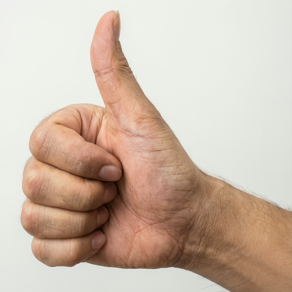 A hand giving a thumbs-up with four fingers curled and thumb