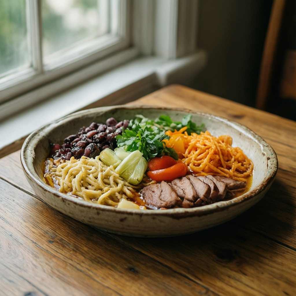 A food photograph shot from above at 35mm f/2.8 with natural