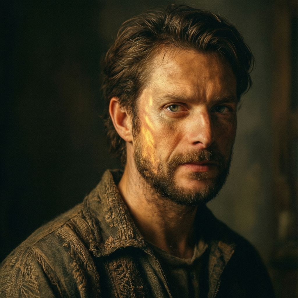 A portrait lit with classic Rembrandt lighting — triangle of