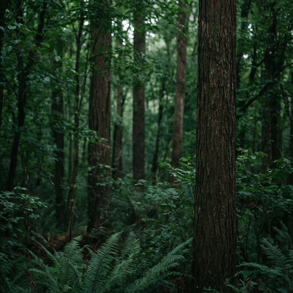 A forest scene where the foliage is precisely #2D5F2D (dark 