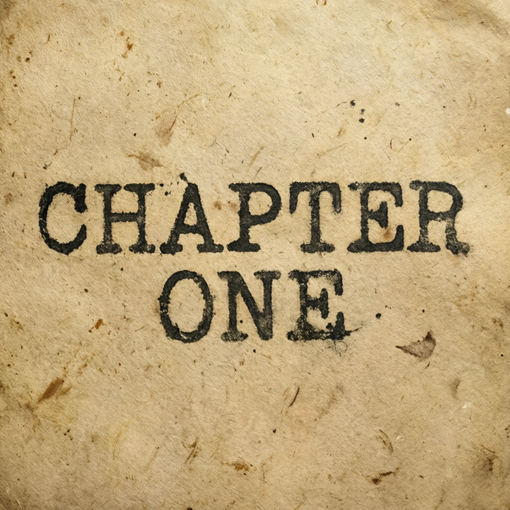 The word 'CHAPTER ONE' typed on aged paper with a vintage typewriter font, complete with slightly uneven ink
