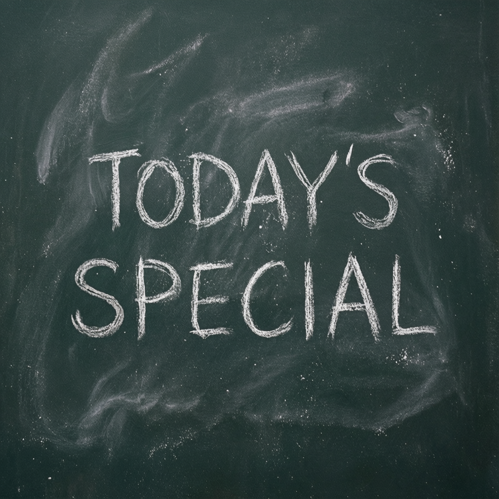 The phrase 'TODAY'S SPECIAL' written in white chalk on a dar
