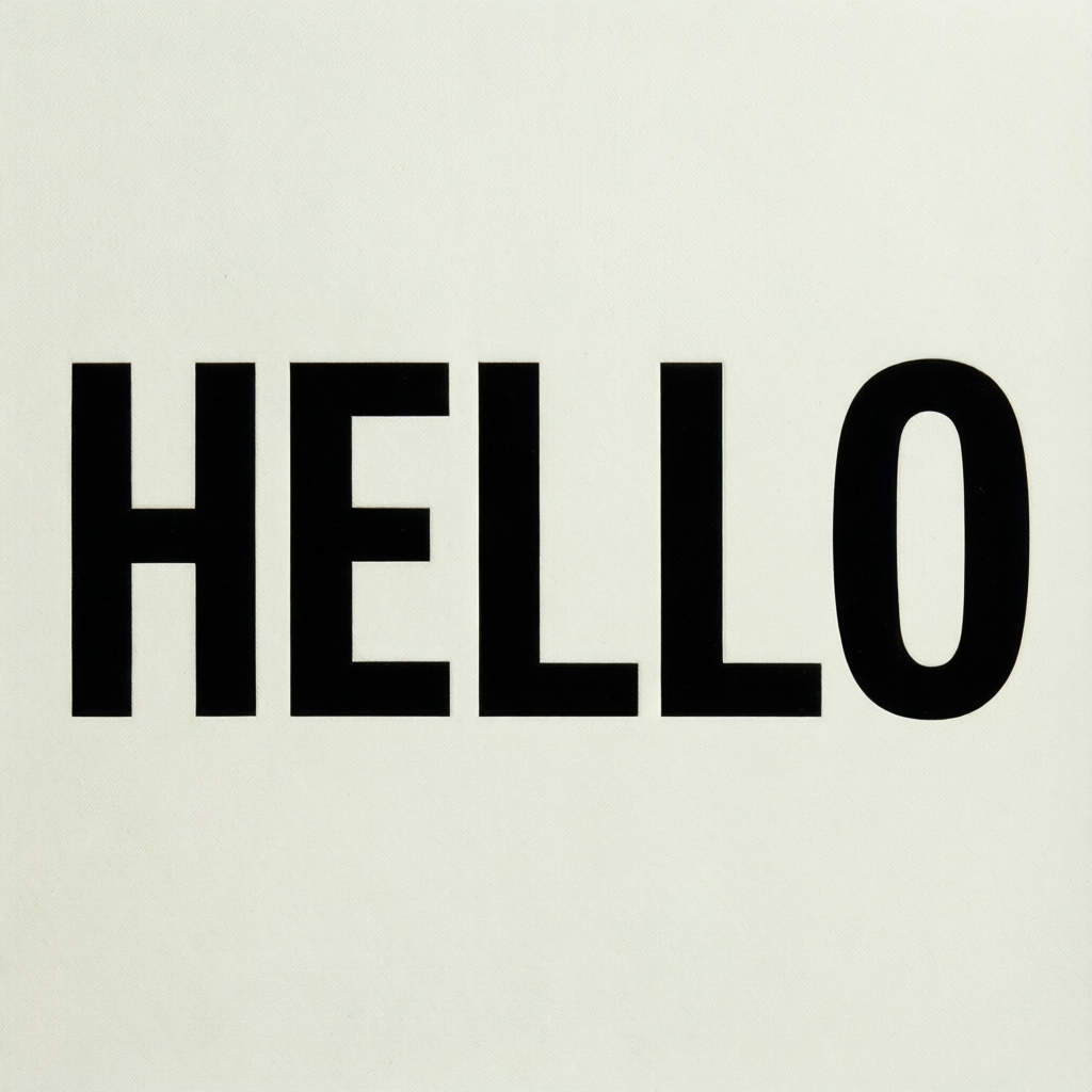 A single large word 'HELLO' centered on a white background
