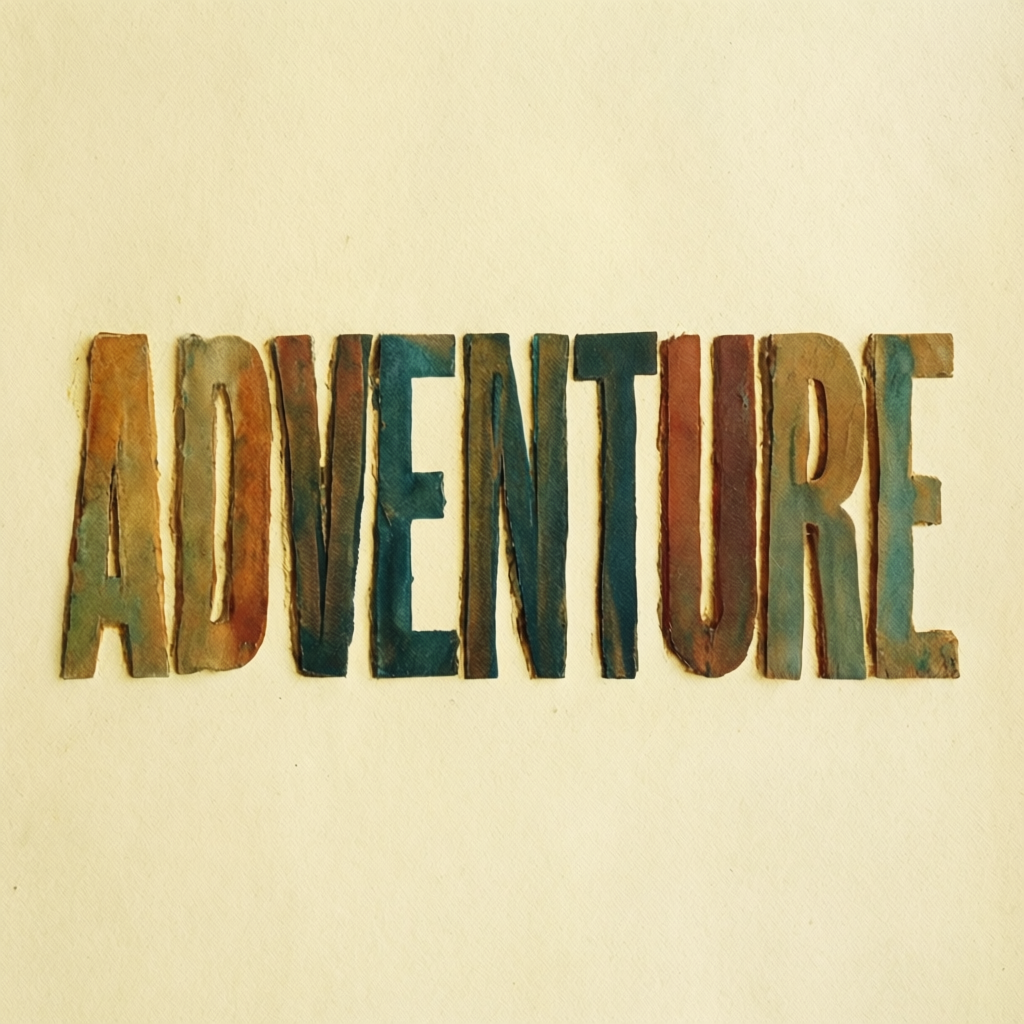 The word 'ADVENTURE' in big bold letters centered on a plain