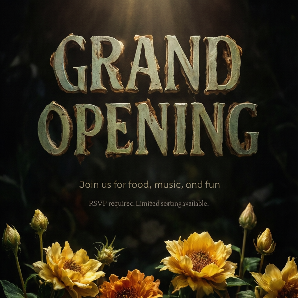 A flyer with large title 'GRAND OPENING', subtitle 'Join us 