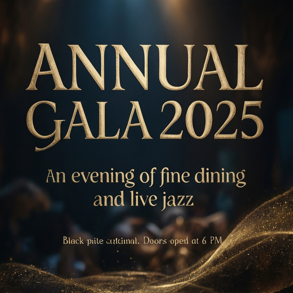 An event banner with headline 'ANNUAL GALA 2025' at the top 