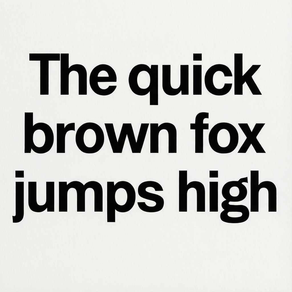 The sentence 'The quick brown fox jumps high' in clean black