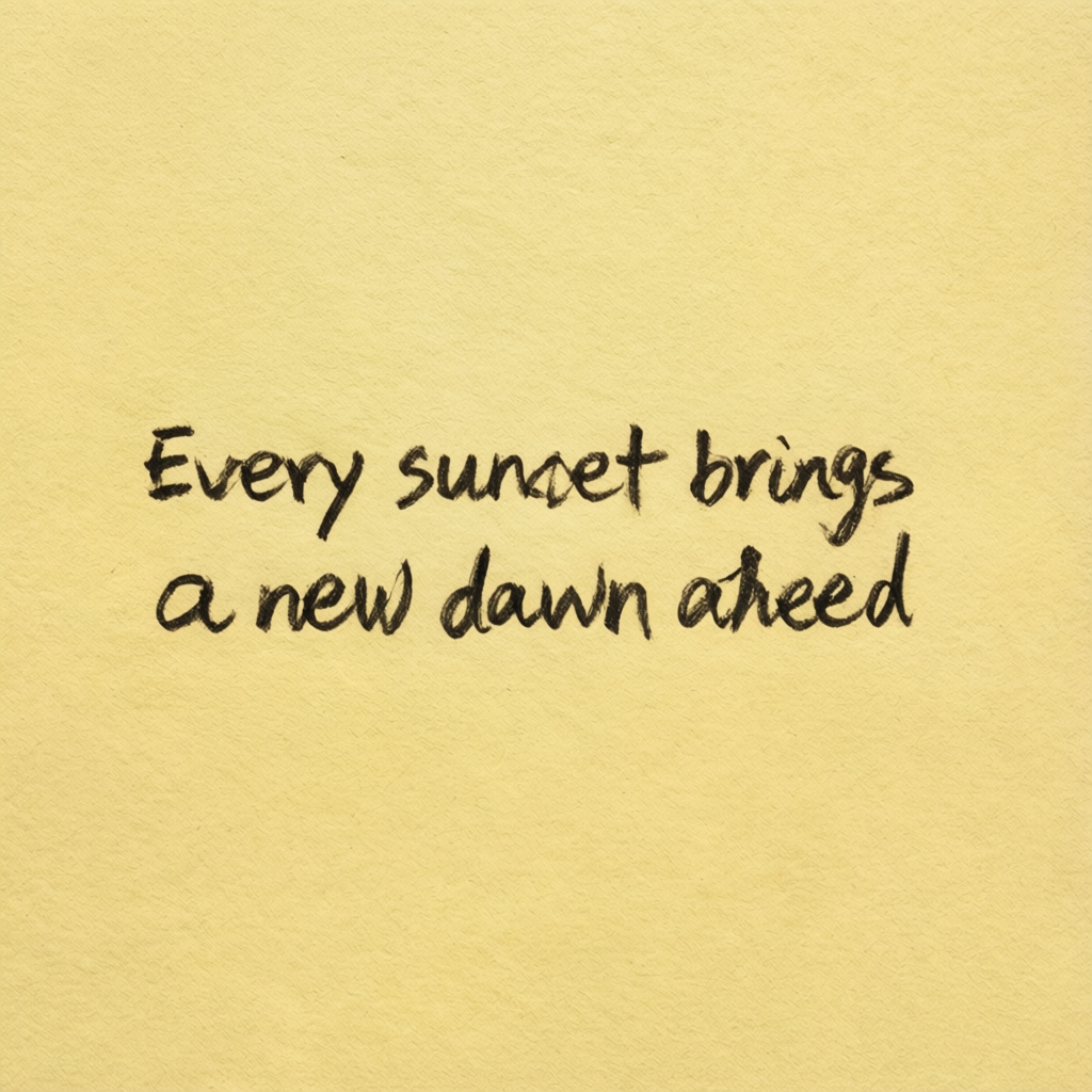 'Every sunset brings a new dawn ahead' written neatly on a p