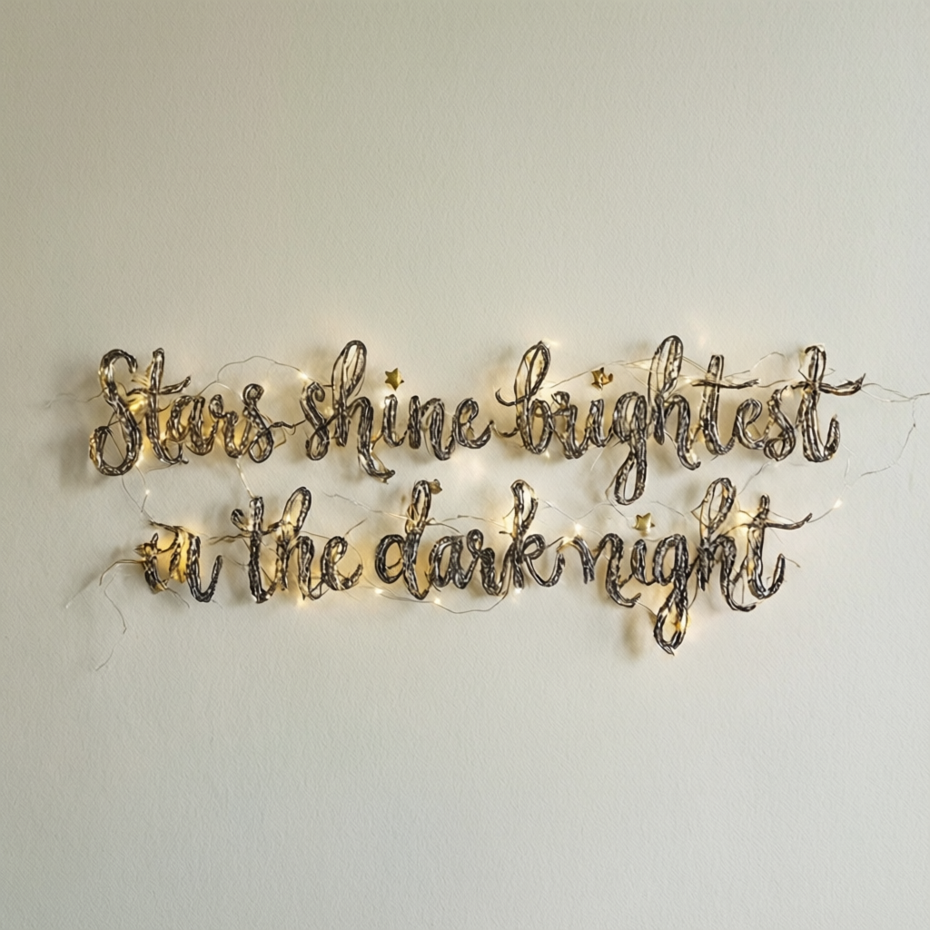 'Stars shine brightest in the dark night' displayed on a cle