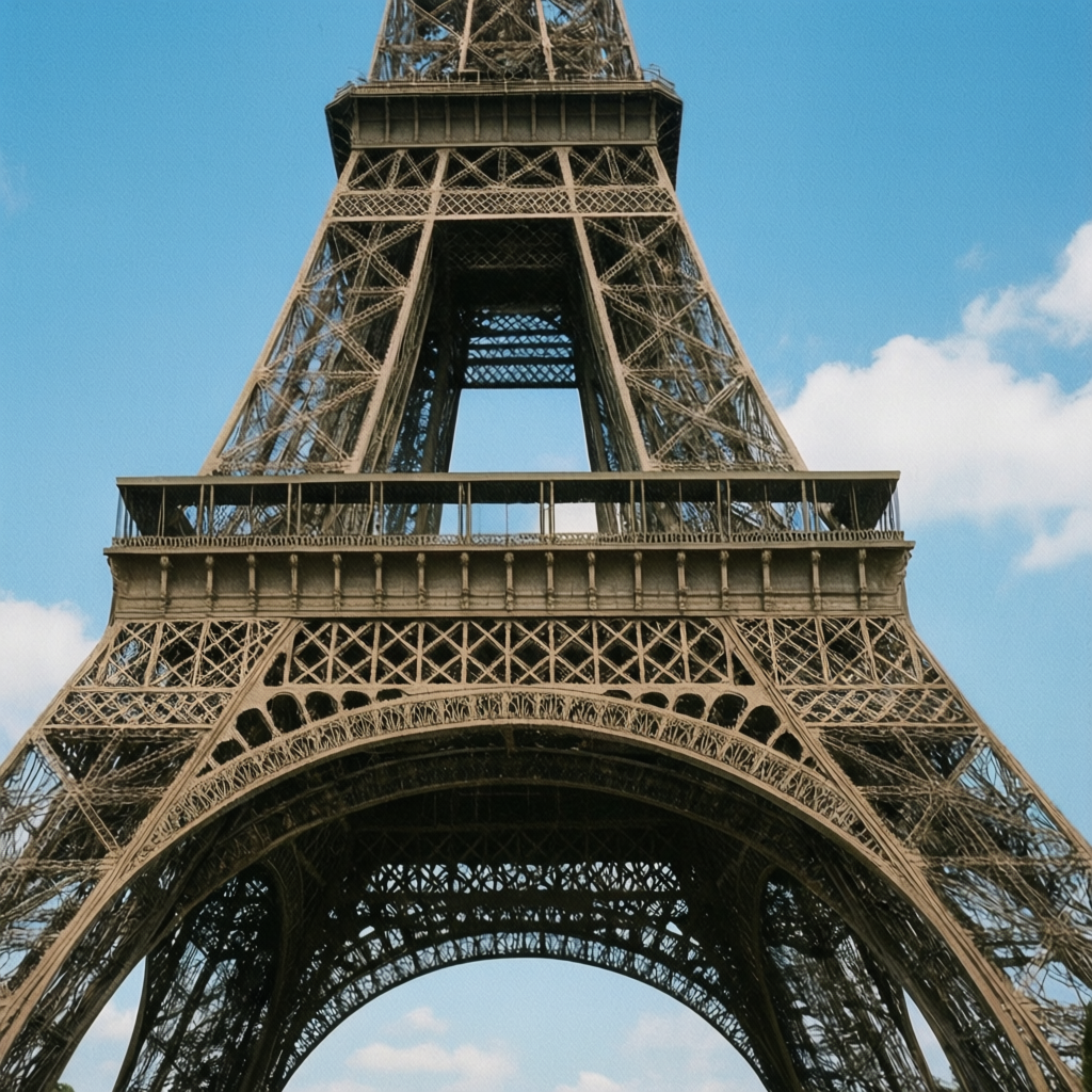 The Eiffel Tower in Paris on a clear day, architecturally ac