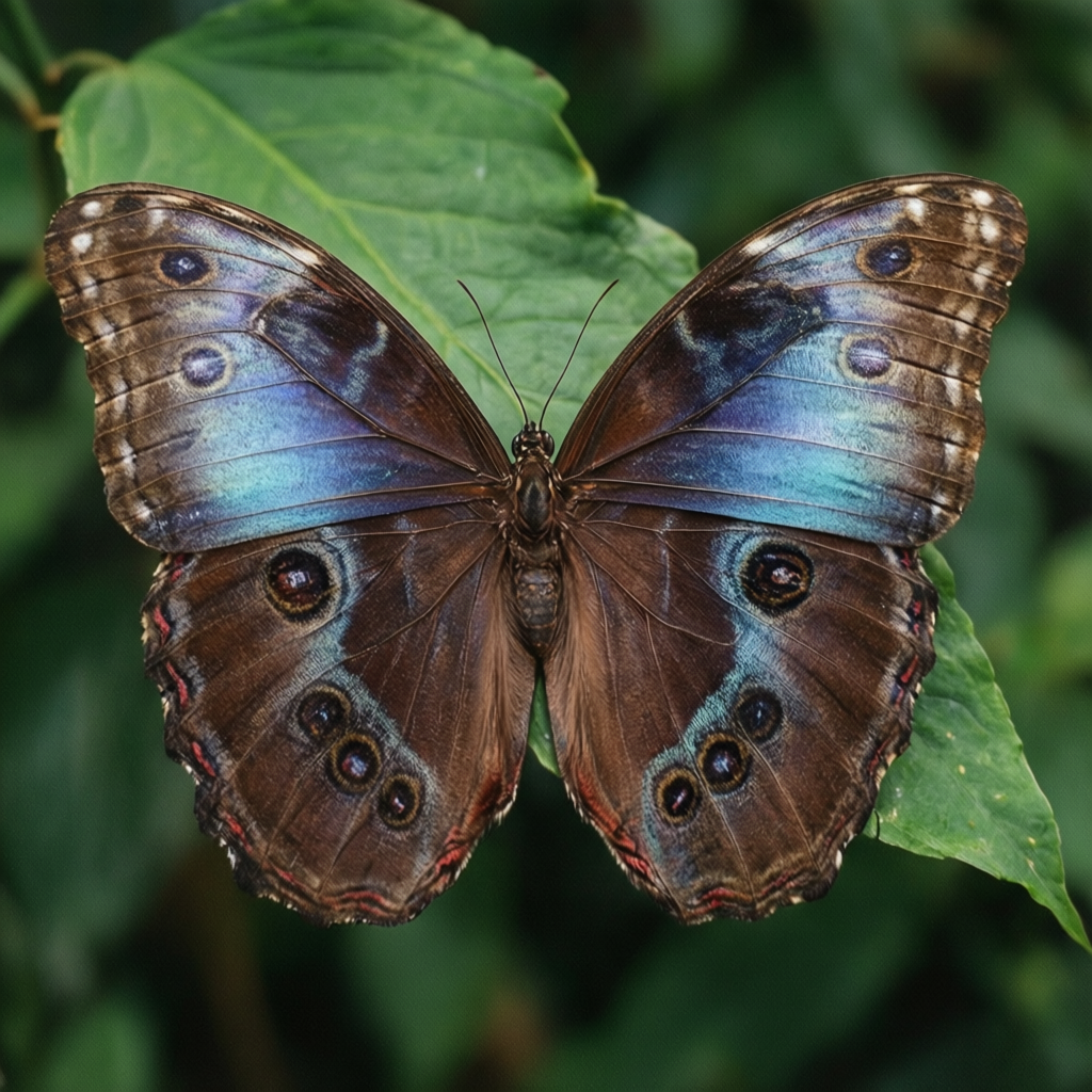 A Morpho menelaus butterfly with accurate iridescent blue do