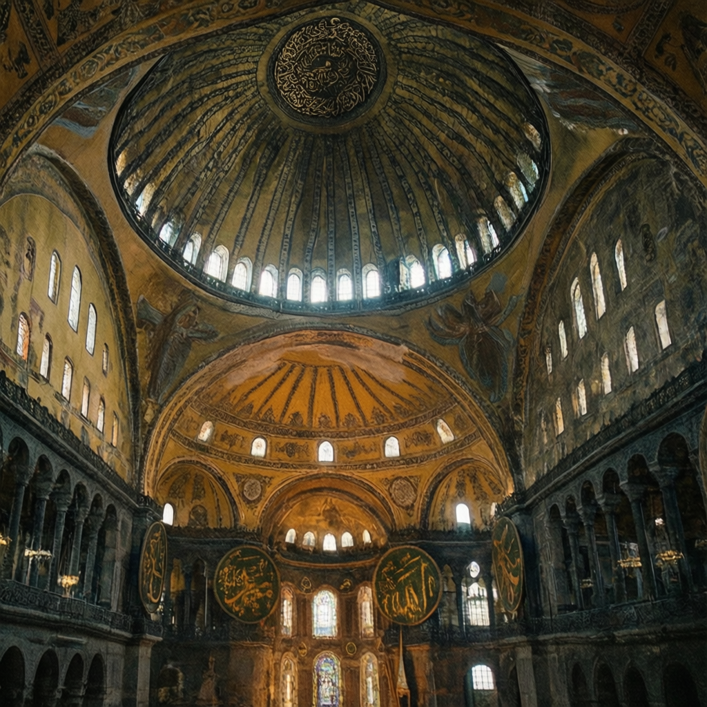 The Hagia Sophia interior showing the massive central dome, 