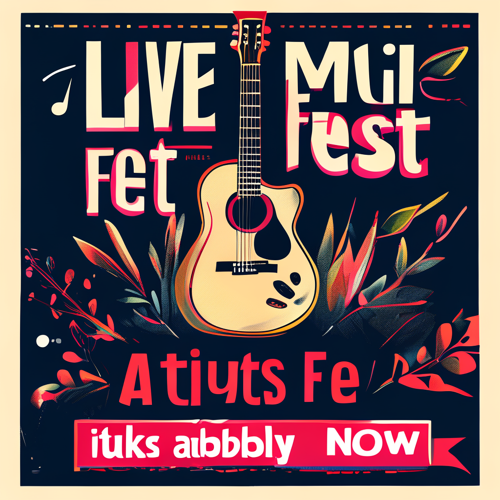 An event poster featuring a guitar illustration, the headlin