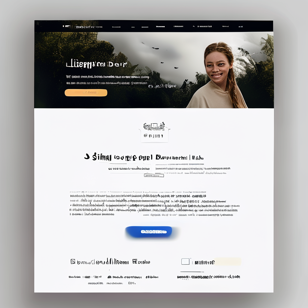 A landing page design with a hero header image at the top, a