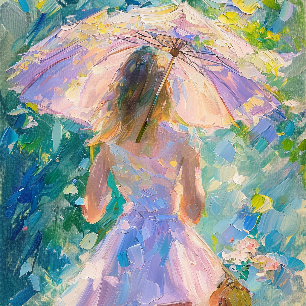 A woman with a parasol in the style of Impressionism — soft 