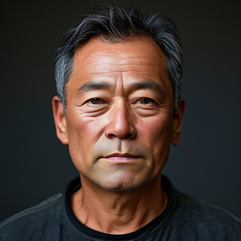 A portrait of a middle-aged man with a calm, serious express